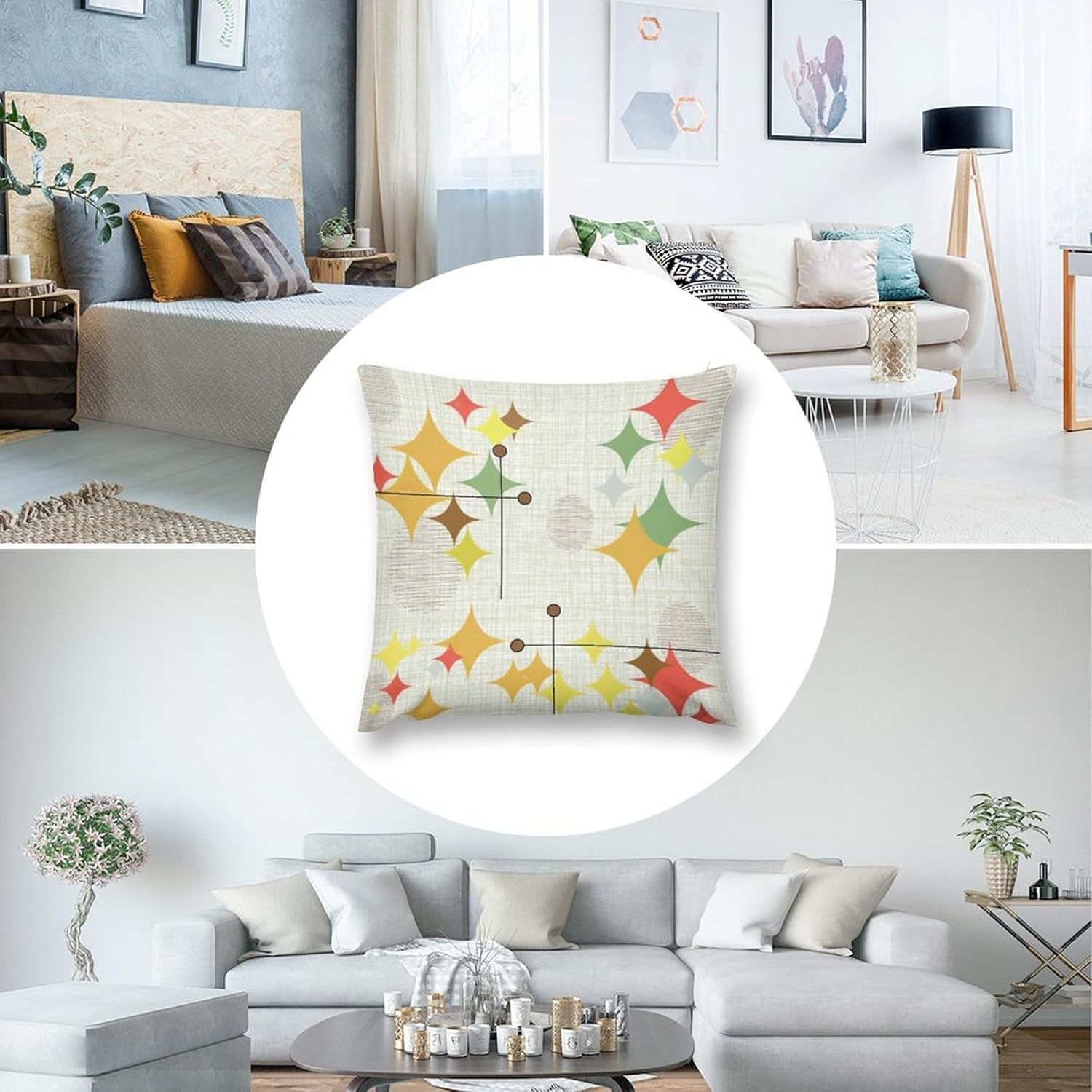 Mid Century Throw Pillow Covers Aesthetic Abstract Geometric Mid Century Retro Modern Cozy Square Throw Pillowcases Home Decor for Bed Couch Sofa Living Room Cushion Cover 22"X22"Set of 2