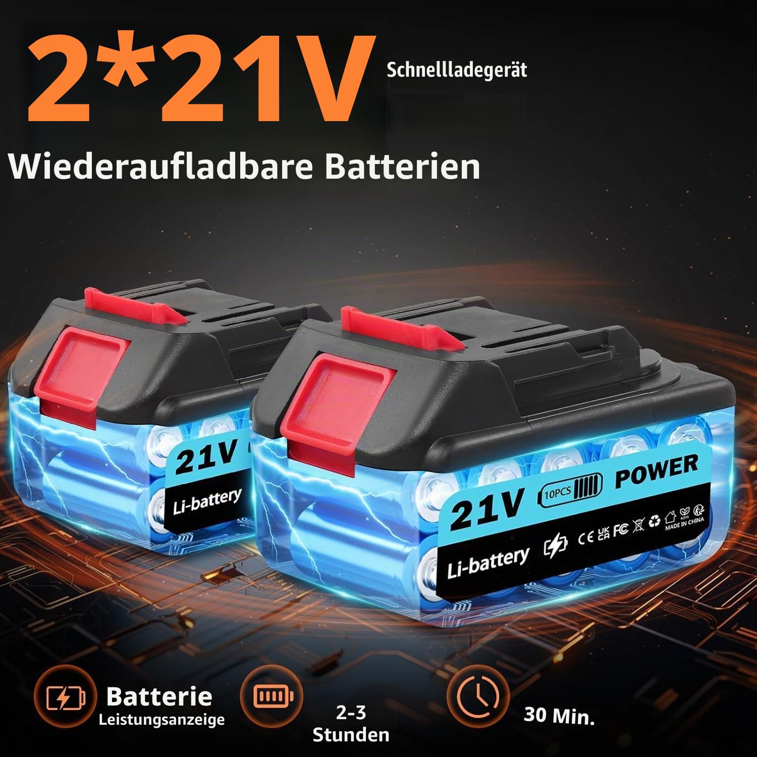 Akku Hochdruckreiniger 100 Bar 270 L/H | Auto Tragbarer Pistole mit 2 x 3000mAh Akku | Waschpistole Mobiler 6 in 1 Verstellbare Düse 5M Schlauch für Terrasse Auto