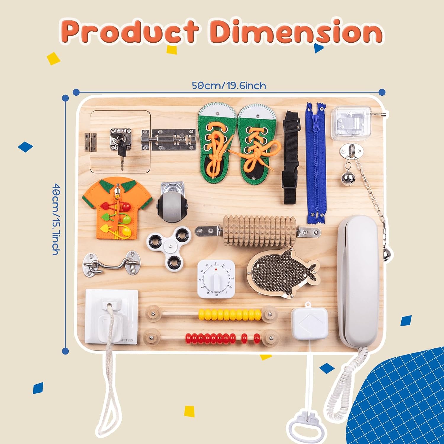 20 Inch Large Montessori Busy Board, 18 in 1 Sensory Fidget Board with Stand, Premium Wooden Tactile Board, Busy Board for Travel Office Desk Decor & Gift
