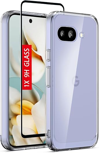 for Google Pixel 9a Case Military-Grade Shockproof Phone Cover with Tempered Glass Screen Protector, Anti-Scratch & Reinforced Bumpers - Crystal Clear