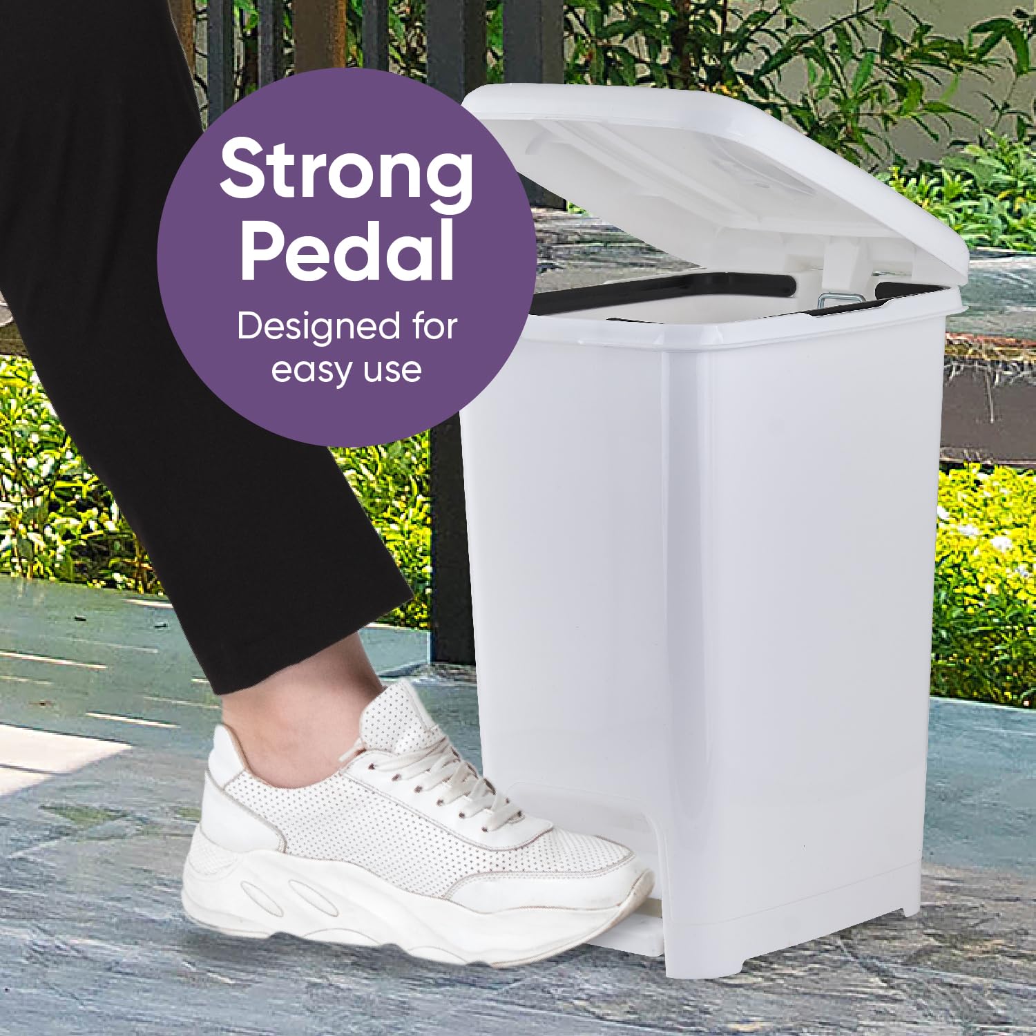 Superio Slim Trash Can with Foot Pedal – 4 Gallon Step-On Dustbin, Small Plastic Garbage Can with Lid, Trash Can for Bathroom, Bedroom, RV, Kitchen, Office, Patio, or Dorm – White Smoke