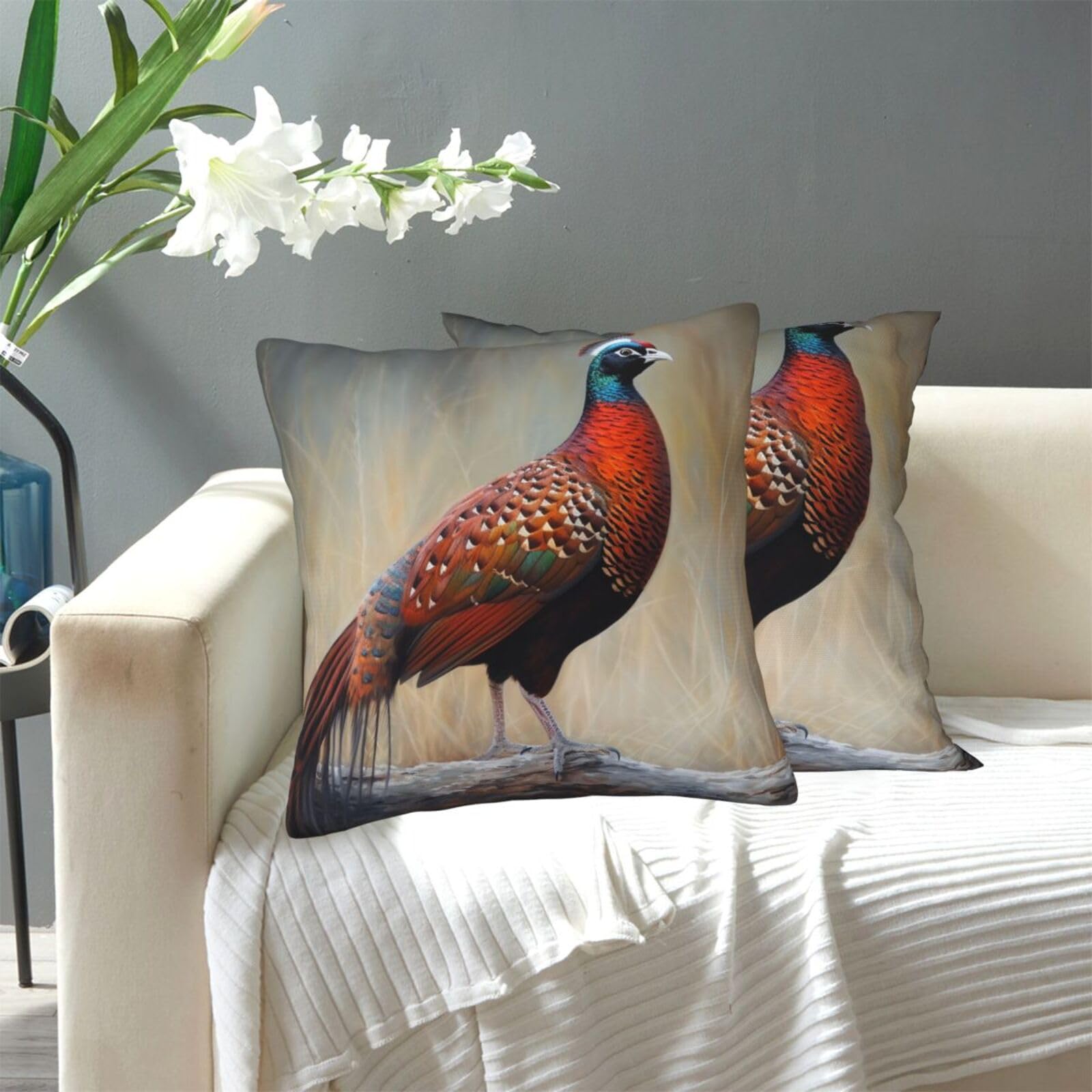FekiLoot Decorative Throw Pillow Covers Modern Farmhouse Pillowcase Double Sided Cozy Cushion Cover for Sofa Couch Bed 20"X20" Red Pheasant
