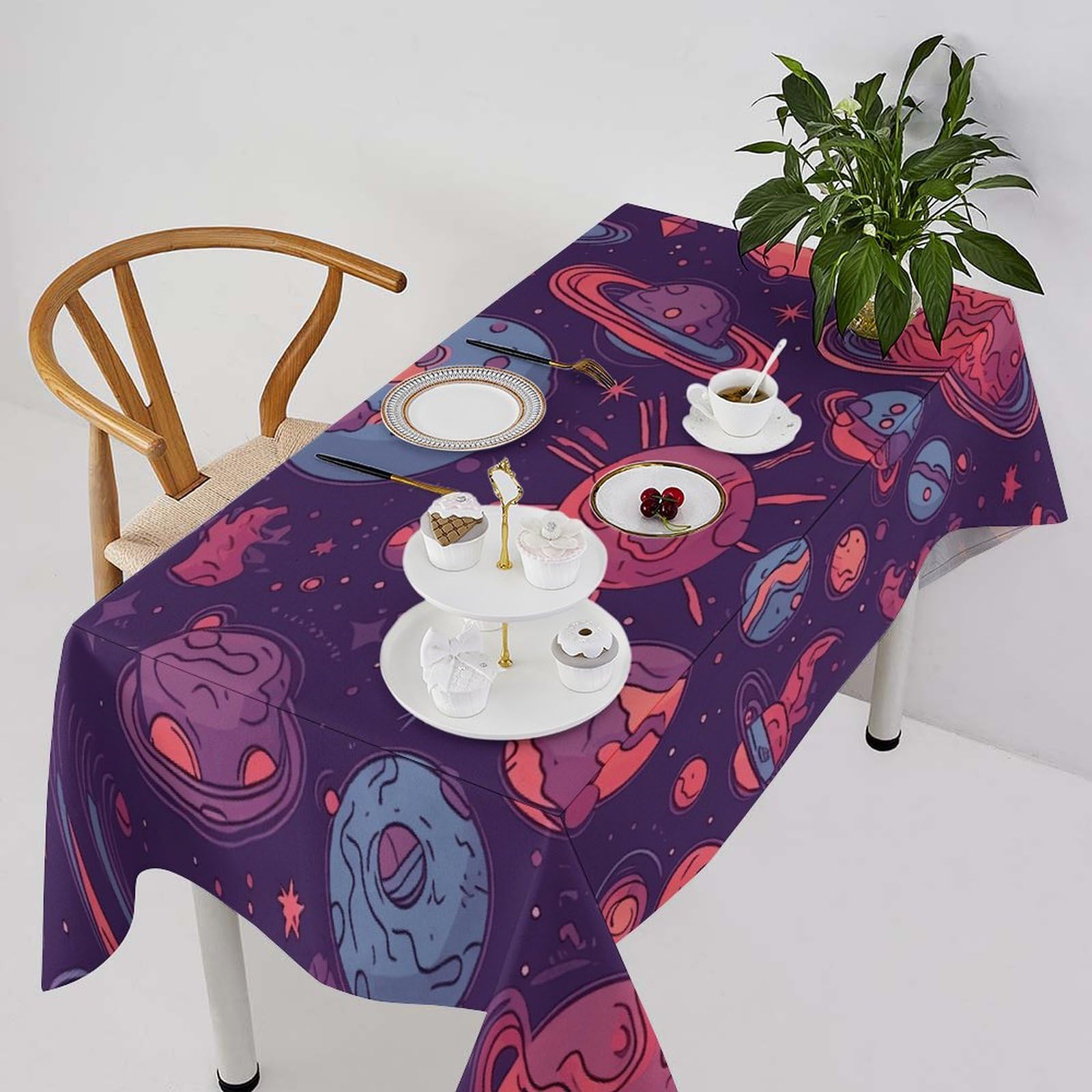 Nappe rectangulaire planète spatiale : la solution lavable aux repas salissants