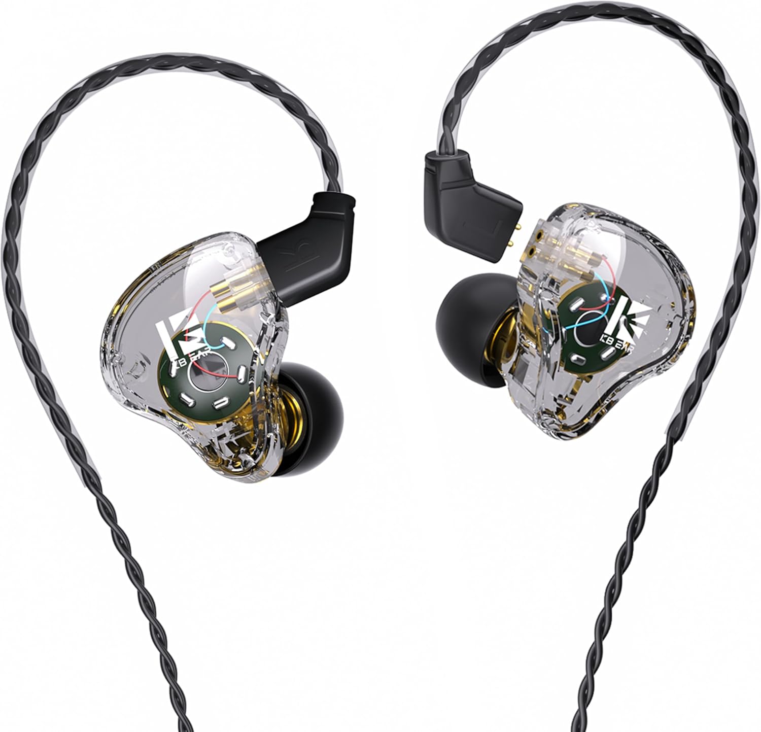 KBEAR KS1 Gaming Headset Wired Earbuds Excellent Bass Sound with Power in Ear Monitor, High Resolution in-Ear Headphone IEM Compatible with Android Phone PC,Mac (with Mic, Clear)