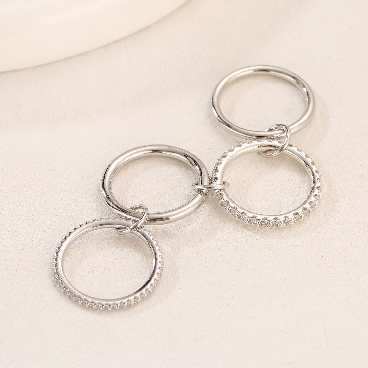 14K Gold Interlocking Stackable Rings for Women – Silver Gold Stack Ring Set with CZ, Two Tone Interlocked Stacked Ring, Multi-layer Statement Ring Jewelry - Image 5