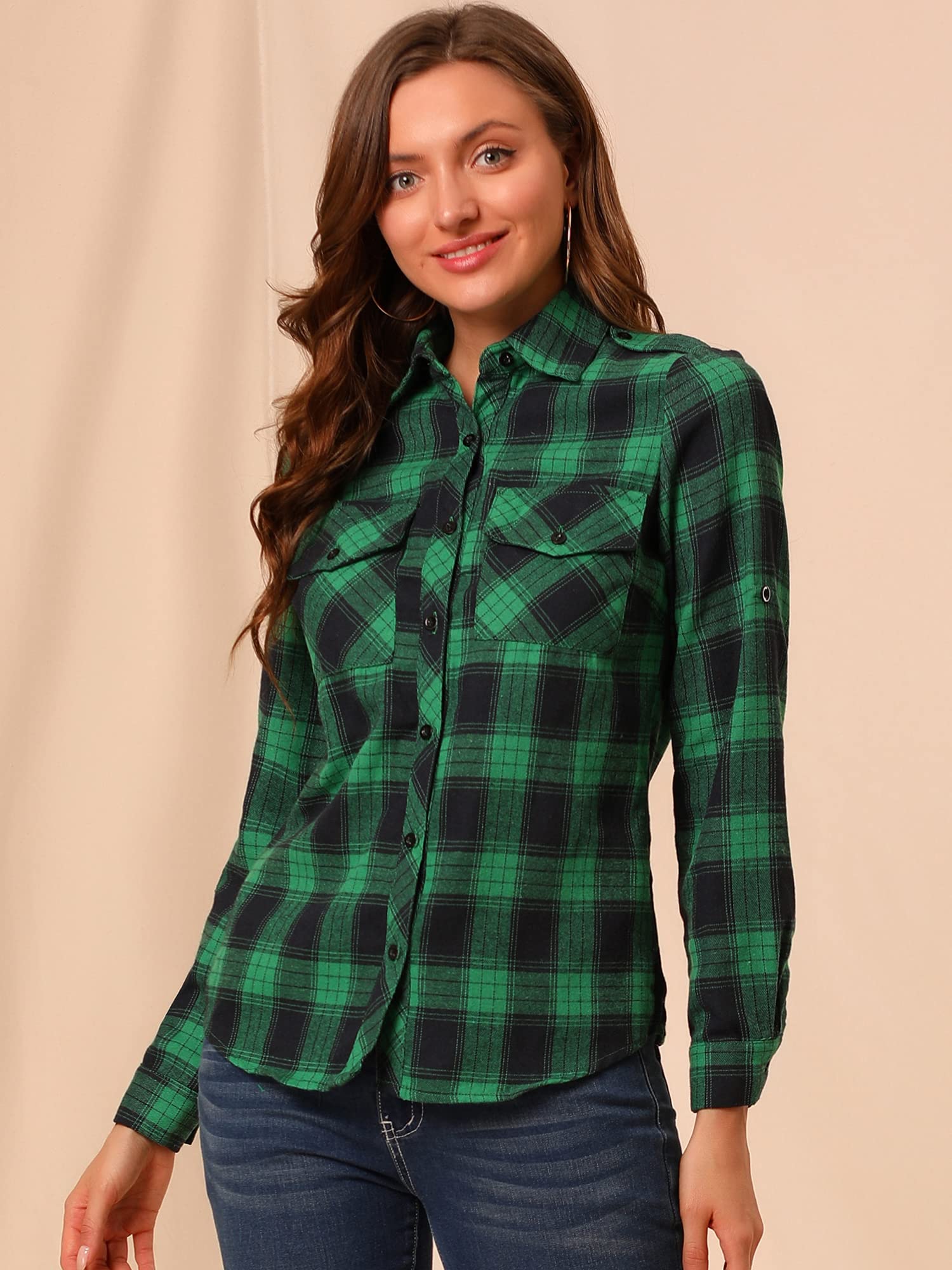 sourcing map Femme Chemise Flanelle à Carreaux Noël Décontractée