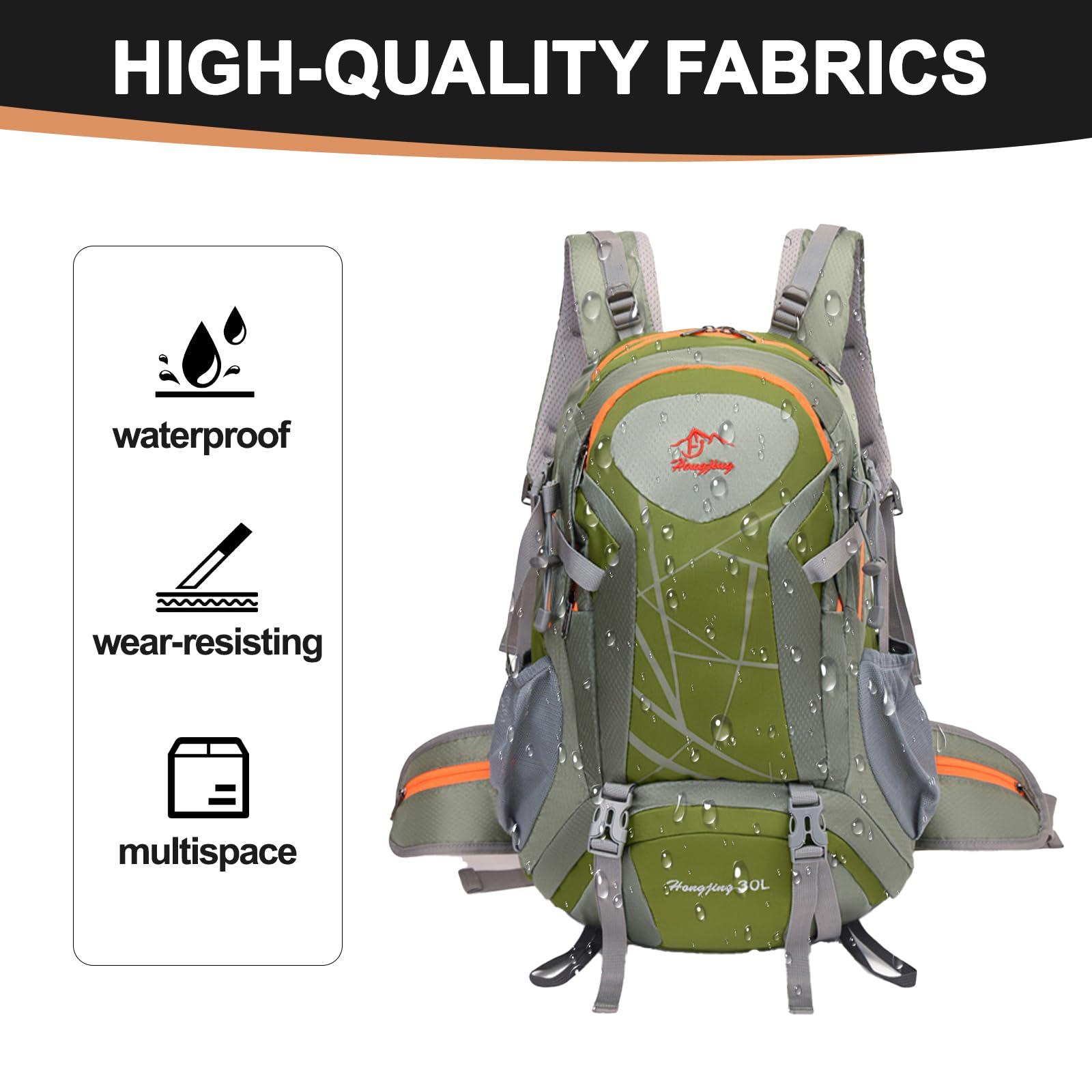 Zaino da trekking da 40 l, da uomo e da donna con copertura antipioggia, zaino impermeabile con ventilazione posteriore e schienale in rete, zaino da trekking, per ciclismo, alpinismo e