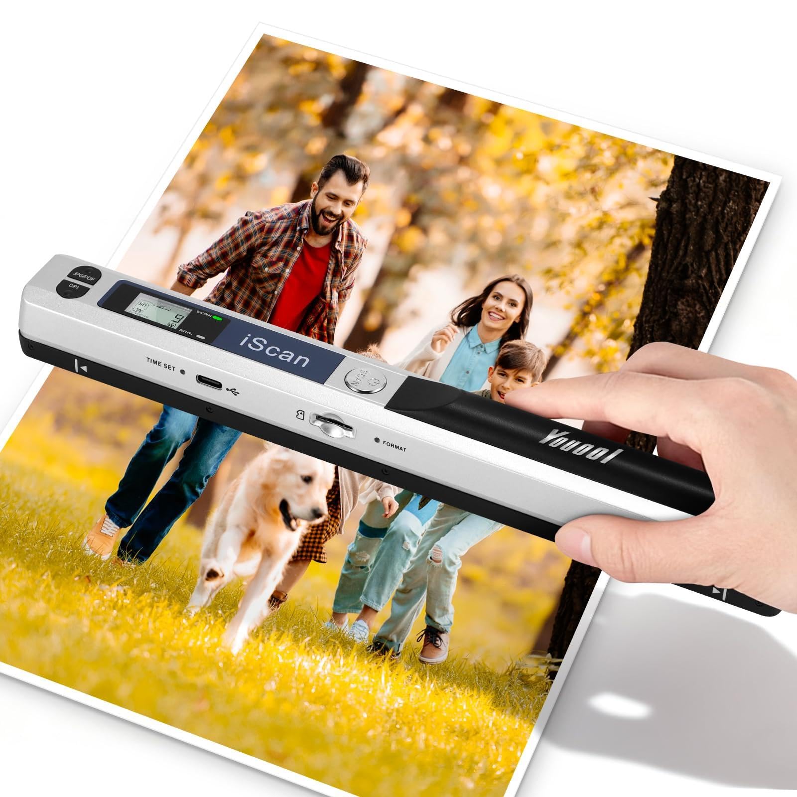 A4 Portable Scanner, USB Image Scanner Handheld Scanners Colour Scanning 900 dpi A4 Portable Document Scanner in JPG/PDF Format (Silver Scanners + 16GTF Card)