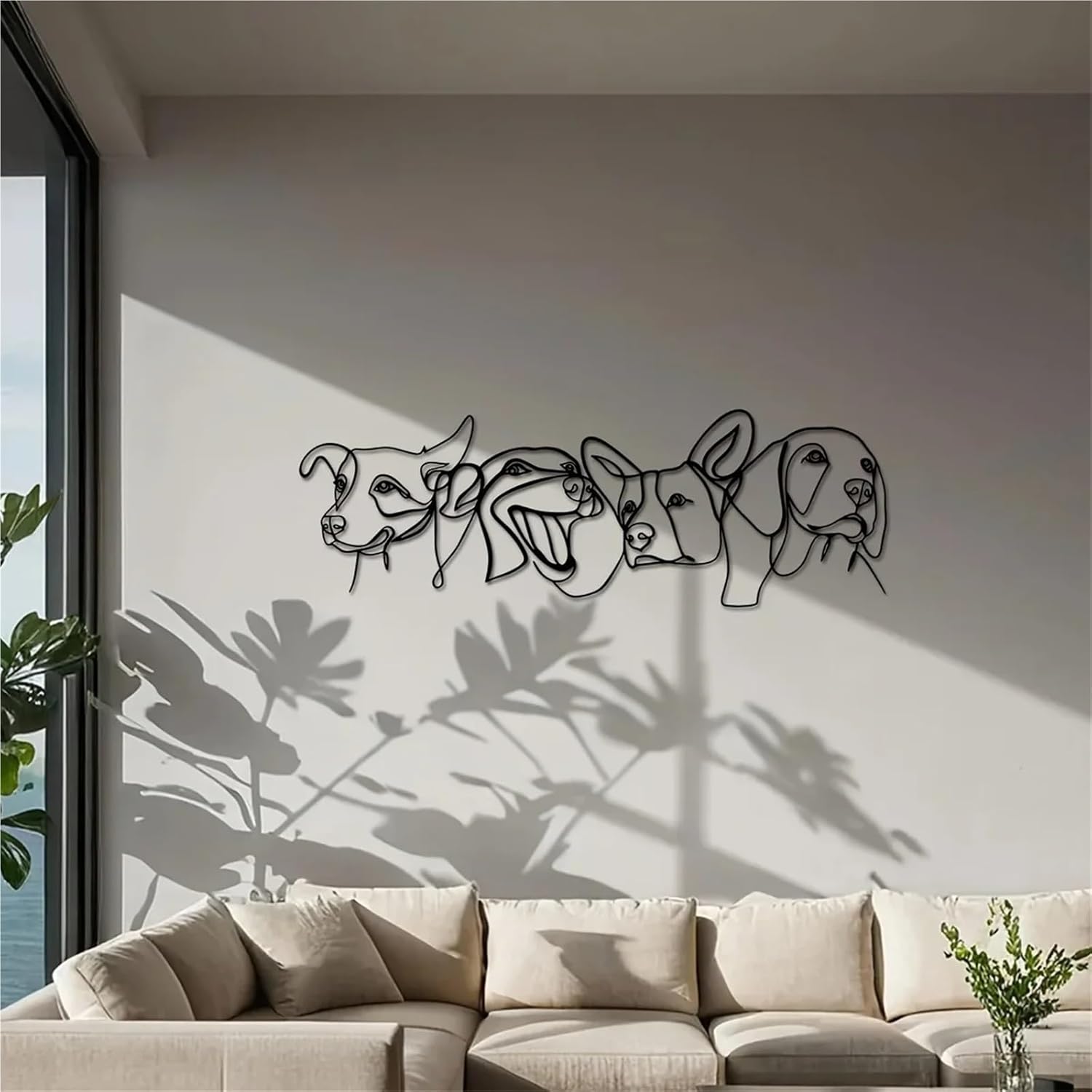 Metal Dog Wall Art Fun Line Drawing Design Featuring 4 Adorable Dogs Dog Lovers Pet Owners