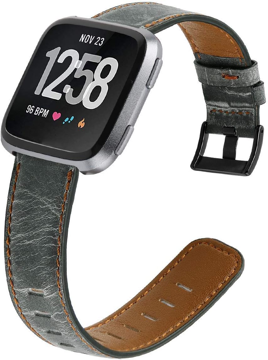 EZCO Leather Bands Compatible with Fitbit Versa/Versa 2 / Versa Lite, Vintage Genuine Leather Band Replacement Strap Wristband Accessories Man Women 5.5”-7.8” Wrist Compatible with Versa Smart Watch : Electronics