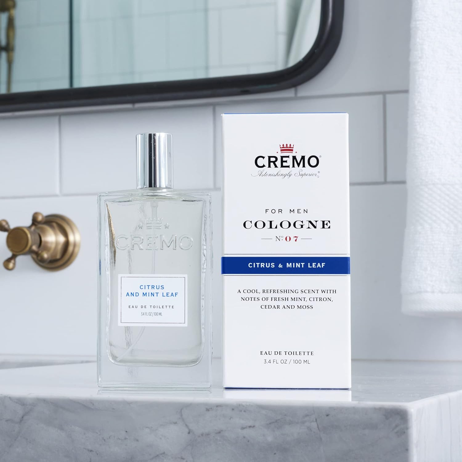 Cremo Citrus & Mint Leaf Cologne Spray, A Cool, Refreshing Scent with Notes of Fresh Mint, Citron, Cedar and Moss, 3.4 Fl Oz