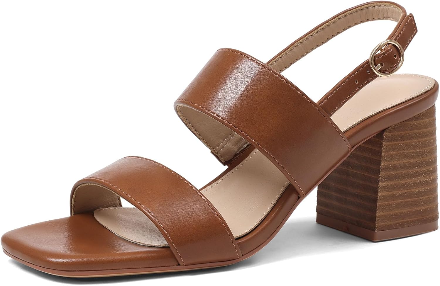 Ancomafio Women's Heeled Sandals Block Chunky Heels Square Open Toe Heels Ankle Strap Casual Sandals Summer Vacation Dress Shoes