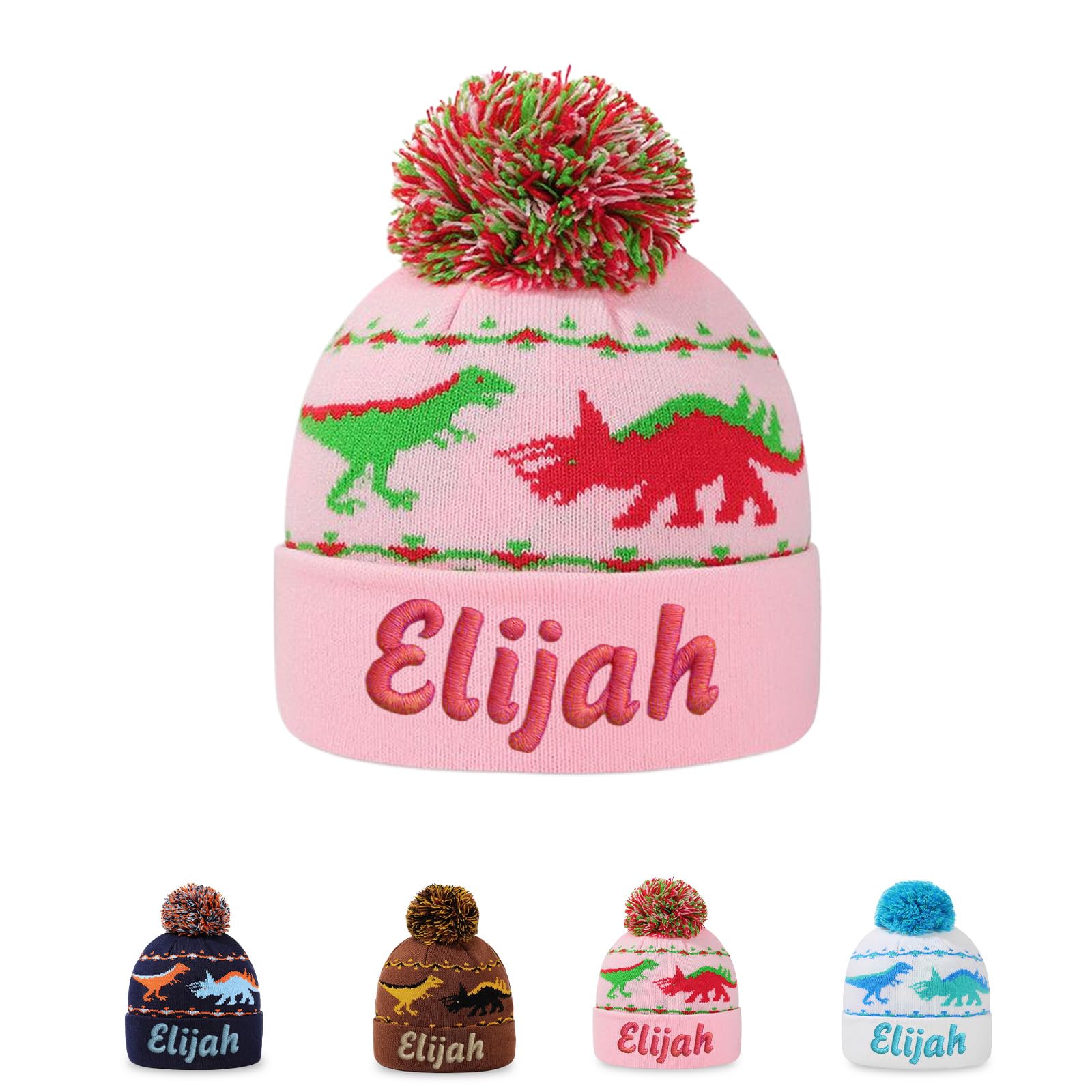 Personalized Toddler Beanies Hats Custom Kids Dinosaur Beanie for Boys Girls 6-24 Months 2-4T Customized Toddler Gifts