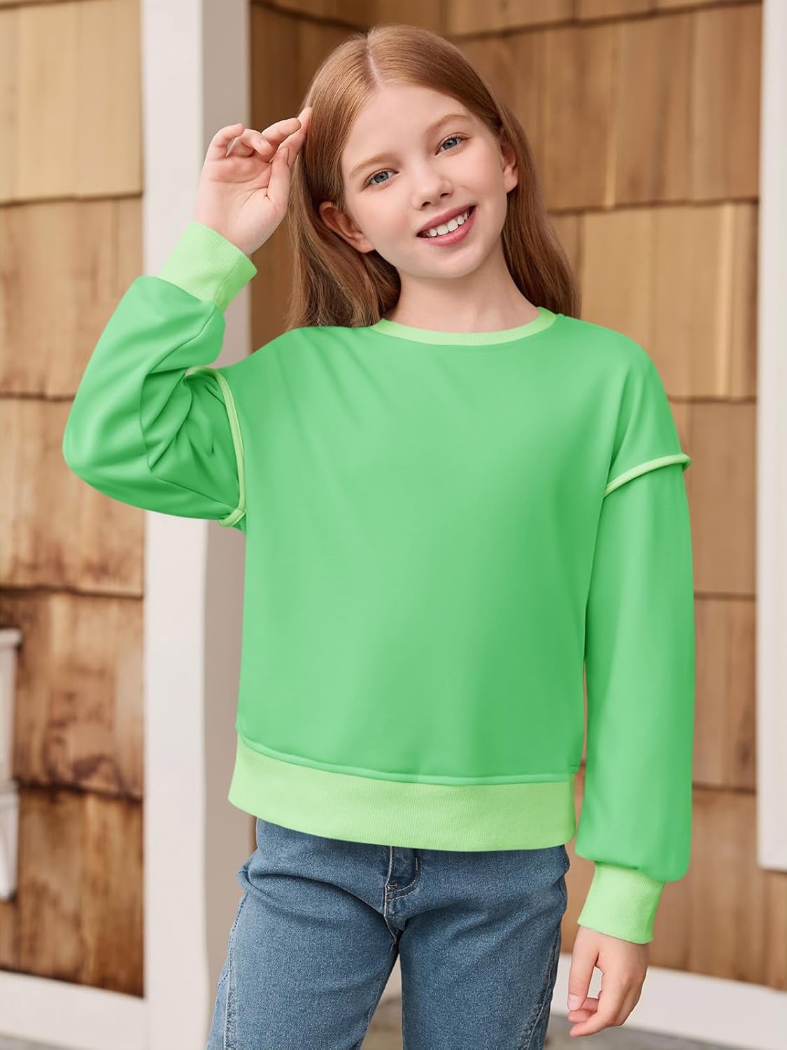 Haloumoning Girls Casual Crewneck Sweatshirts Long Sleeve Color Block Loose Fit Fall Cute Pullover Tops 5-14 Years - Image 4
