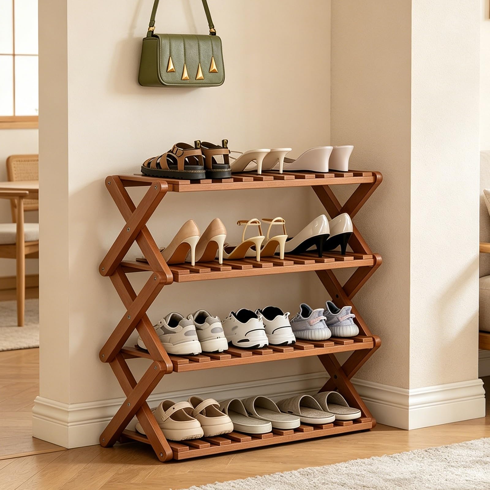 Étagère chaussures en bambou robuste au design PE épuré pour décoration intérieure exigeante