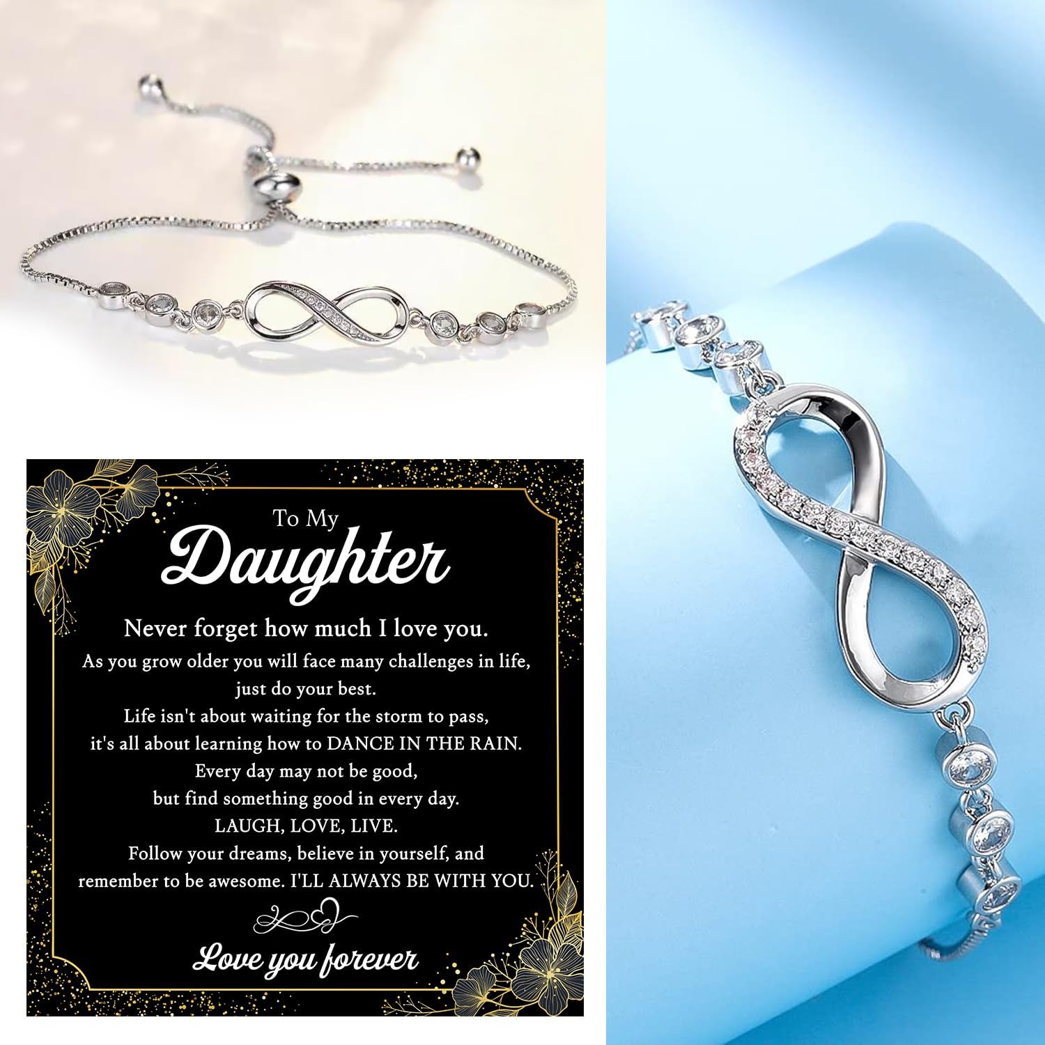 To My Daughter Bracelet From Mom & Dad With Heartfelt Message & Elegant Box, Jewelry Gift For Women From Mother Father On Graduation, Birthday, Wedding, Christmas & More