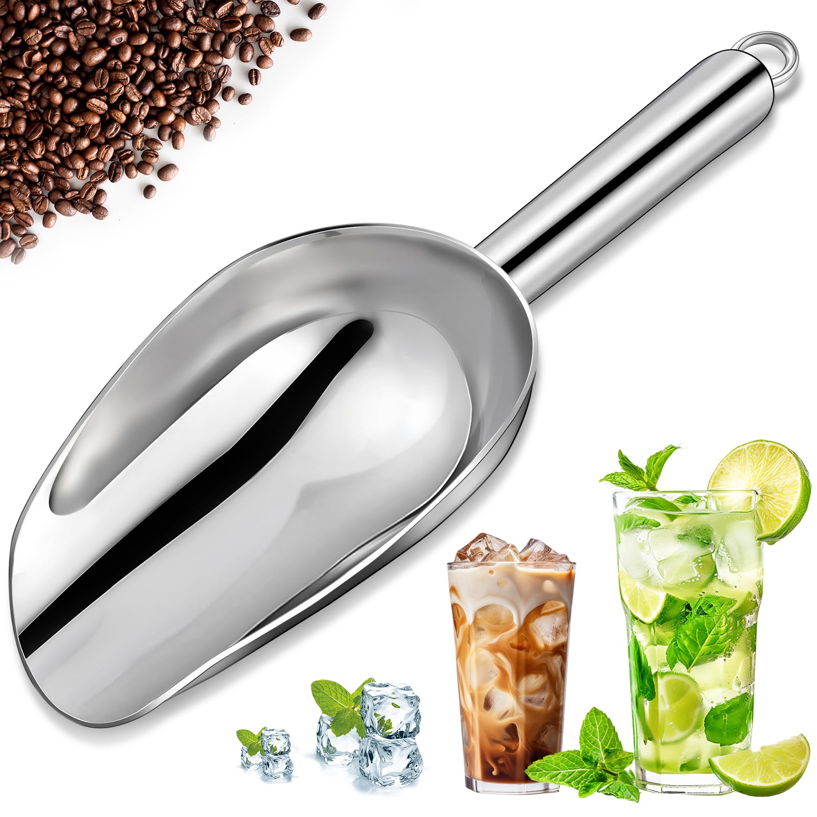 OLESBUR Premium 6oz Ice Scoop for Freezer - Multipurpose Metal Ice Scoop for Ice Machine - Stainless Steel