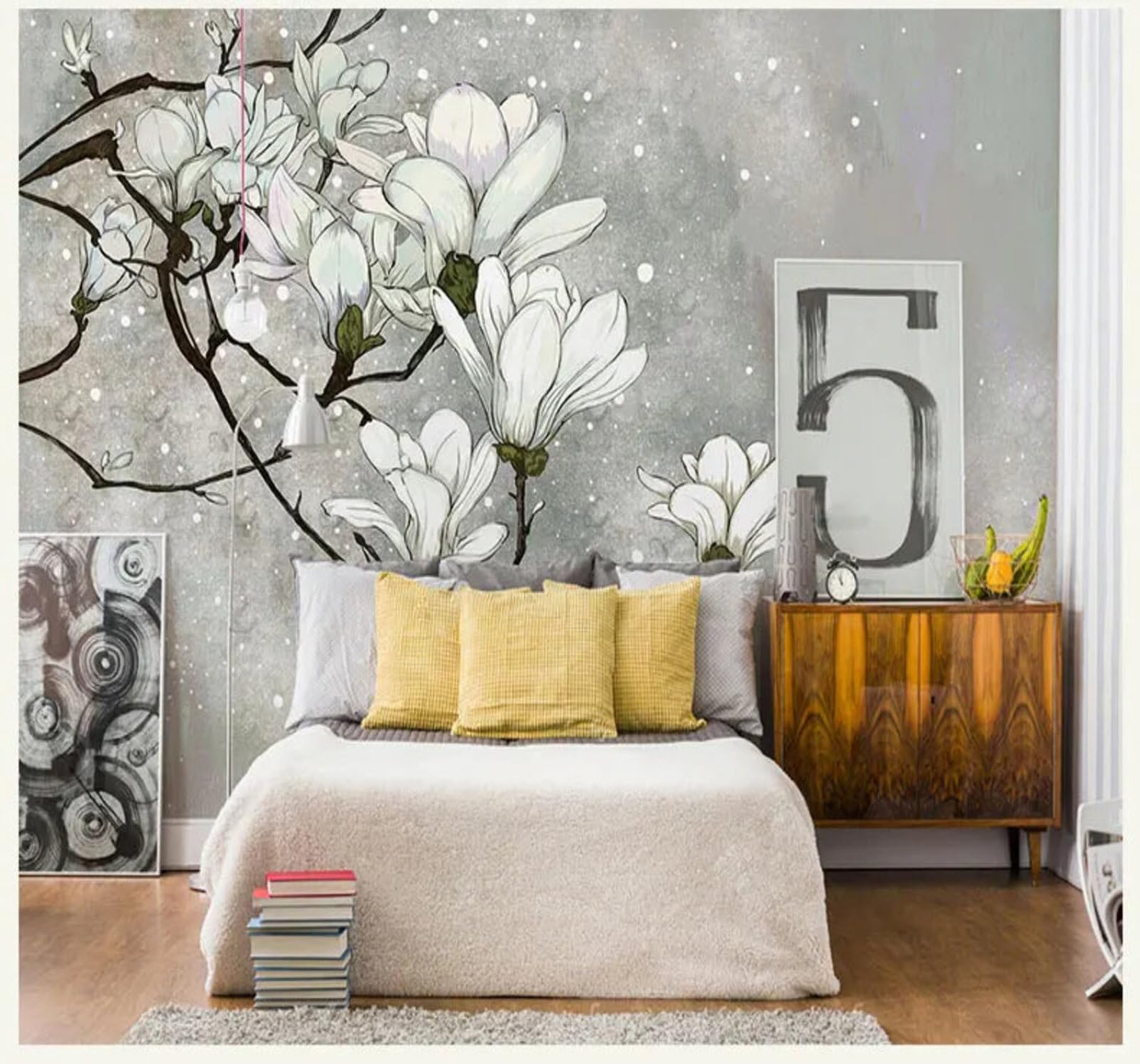 Retro Hand Drawn Beautiful Flowers Art 3D Wallpaper Easy Install Feature Office Living Room Sofa Bedroom TV Background Wall Decoration-300cm×210cm