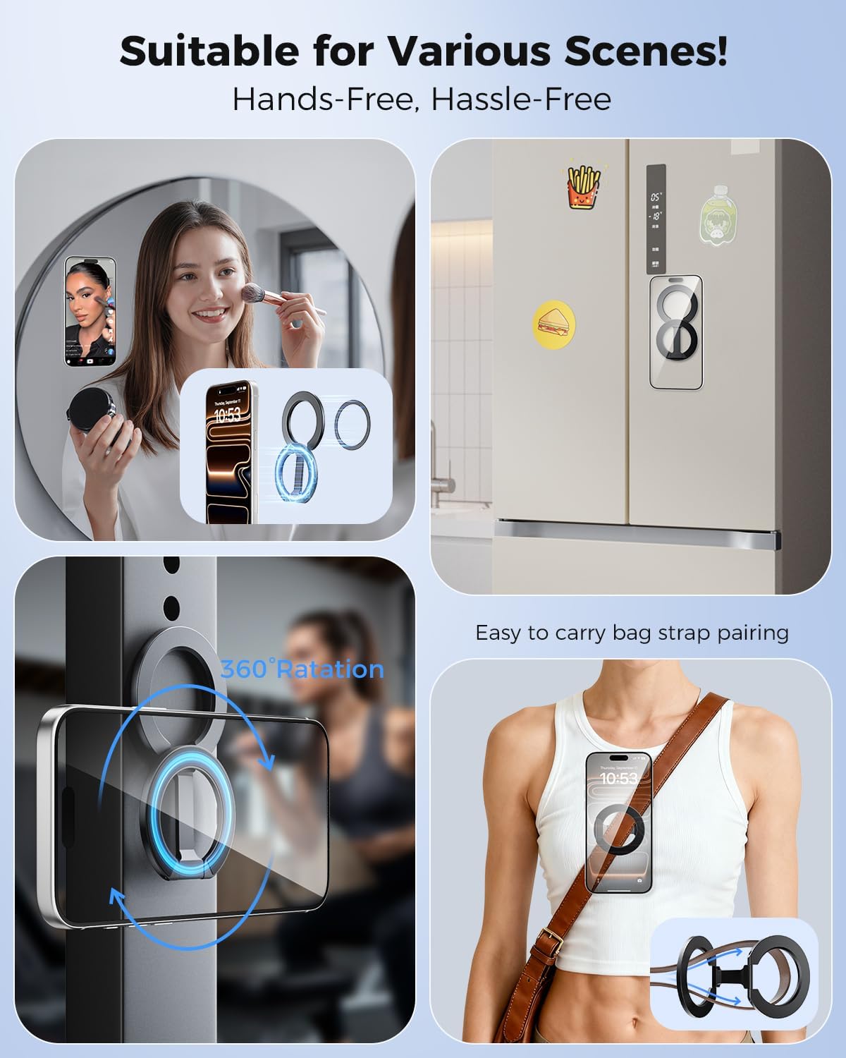 SUPERONE [2026 Upgraded] Magnetic Phone Grip for MagSafe Kickstand, Removable Gym Dual-Side Magnetic Phone Holder Mag Safe Phone Stand for iPhone 17/16/15/14/13/12 MagSafe Case, Fit MagSafe Car Mount - Image 6