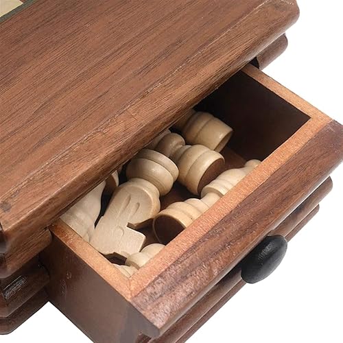 Miniatura 3 de ATAAY Juego de ajedrez hecho a mano de madera maciza, cajones de madera maciza, piezas de almacenamiento internacionales de ajedrez para niños,