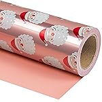 WRAPAHOLIC Reversible Christmas Wrapping Paper - Mini Roll - 17 Inch x 33 Feet - Santa Claus Wrapping Paper and Solid Rose Gold Design with Metallic Foil Shine for Chrsitmas, Holiday, Party