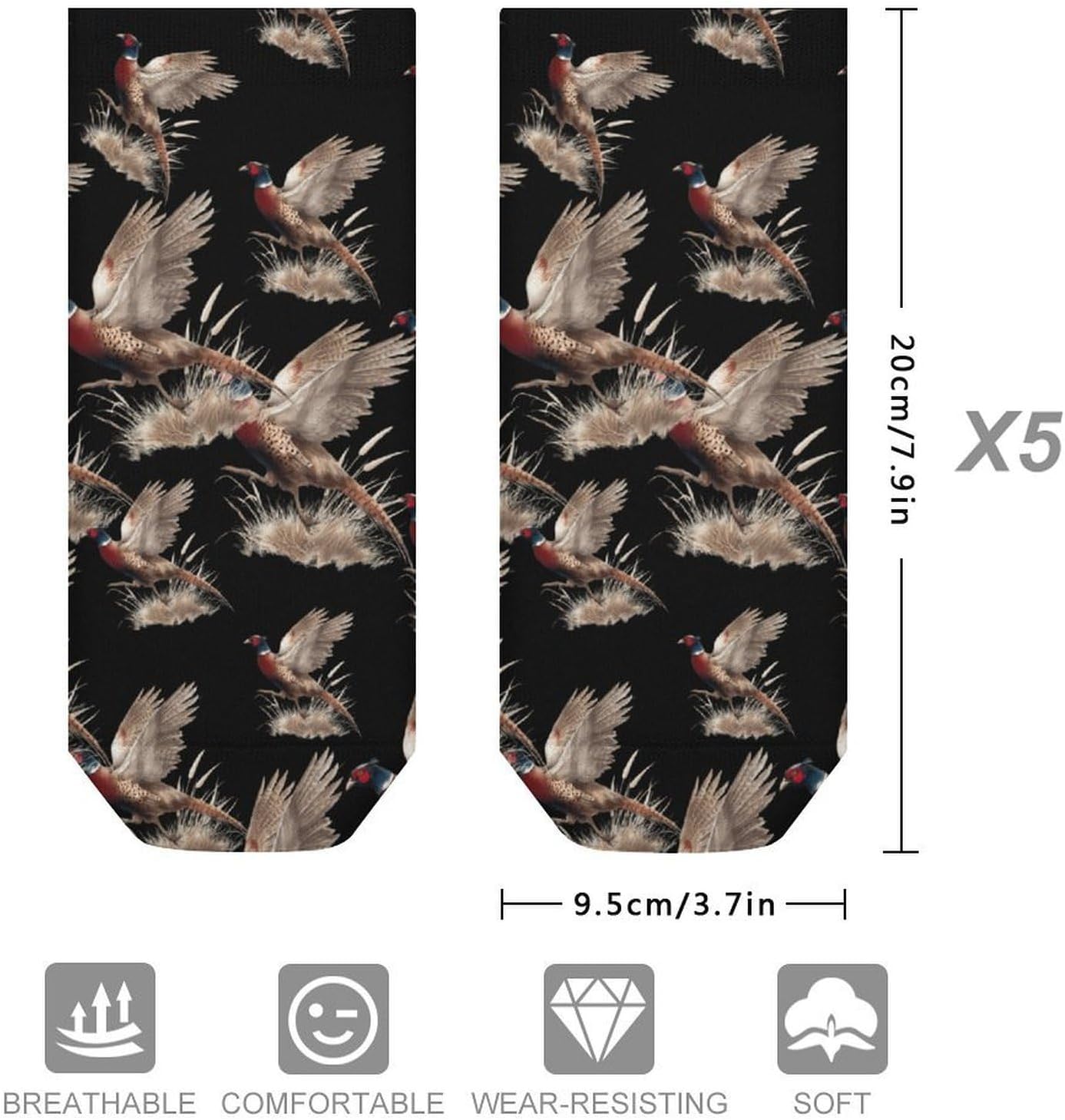 Flying Pheasant No Show Ankle Socks Low Cut Non Slip Flat Boat Line 5 Pairs Set