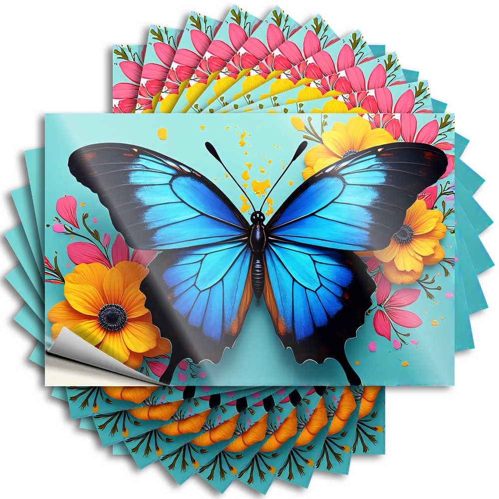 Blue Butterfly and Colorful Flowers Tattoo Funny | Motivational Laptop Removable Decal Pack(12X18CM)