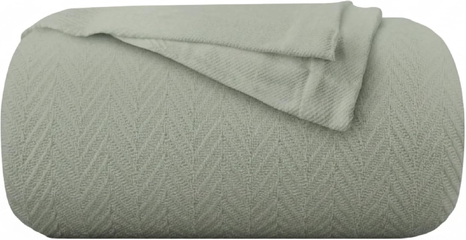 Westbrooke King Size Cotton Blanket,Sage | All-Season Thermal Blanket | Lightweight, Soft, Breathable, Machine Washable
