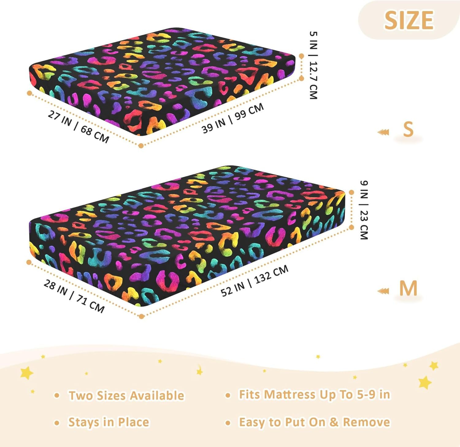 Neon Leopard Print Black Crib Sheets Soft Breathable Fitted Cotton Baby Crib Sheets Mattress Cover for Girl Boy, 52" x 28" x 9"
