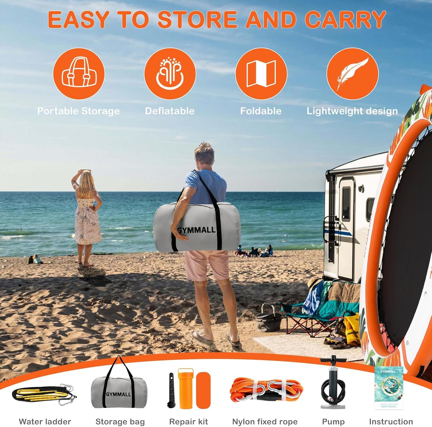 Plataforma Flotante Inflable Colchoneta Piscina 240 cm, Anillo Sunchill, Floating Yoga Dock Isla Flotante Hamaca Acuática Flotador Reposera con Escalera y Portavasos