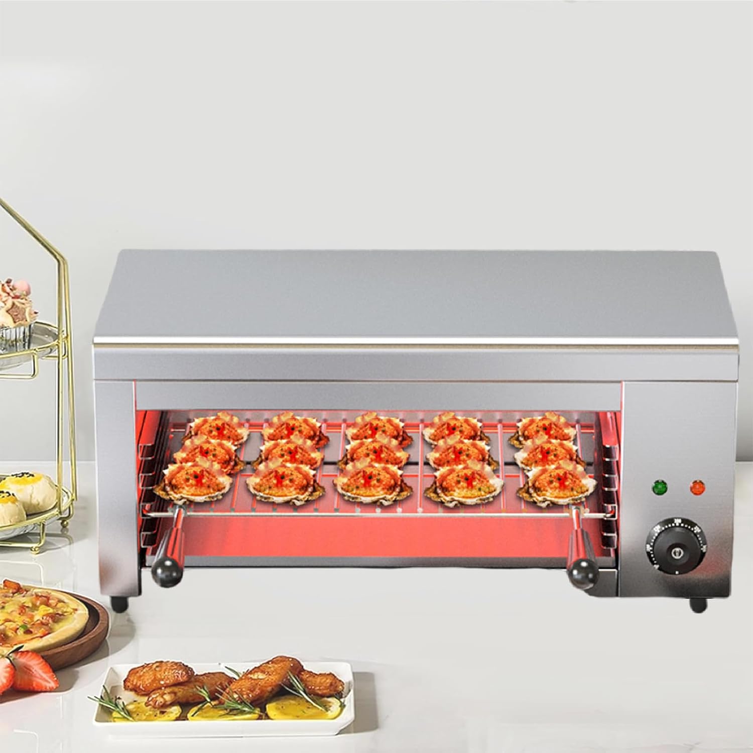 2000W Commercial Countertop Broiler Grill, Wall-mounted Stainless Steel Toaster Oven for Restaurant Kitchen, 122-572°F Toaster Oven for Cheese Steak Meat