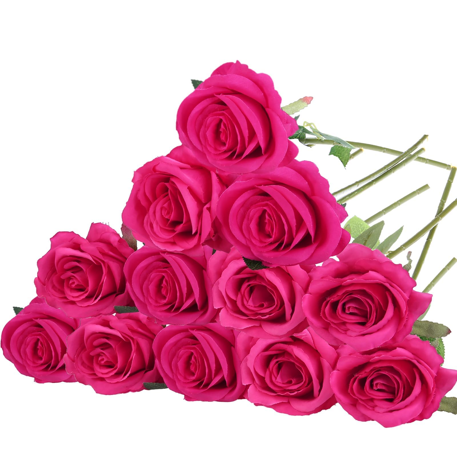 Photo 1 of ** only 7** Felice Arts 12 Pack Hot Pink Artificial Roses with Stems Fuschia Silk Rose Fake Flowers for Wedding Bridal Bouquet Vase Table DIY Cake Valentines Decoration Decor