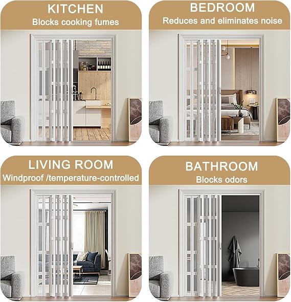 Aluminum Accordion Sliding Door - 203cm Clear Acrylic Glass Room Divider 12mm Thick PVC Interior Folding Door Modern Home Decor Space-Saving Design White Finish