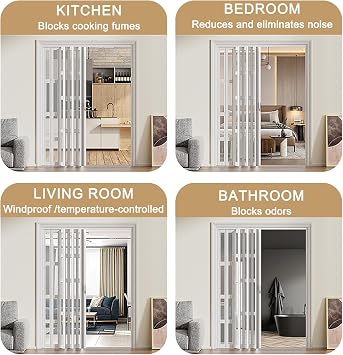 Aluminum Accordion Sliding Door - 203cm Clear Acrylic Glass Room Divider 12mm Thick PVC Interior Folding Door Modern Home Decor Space-Saving Design White Finish