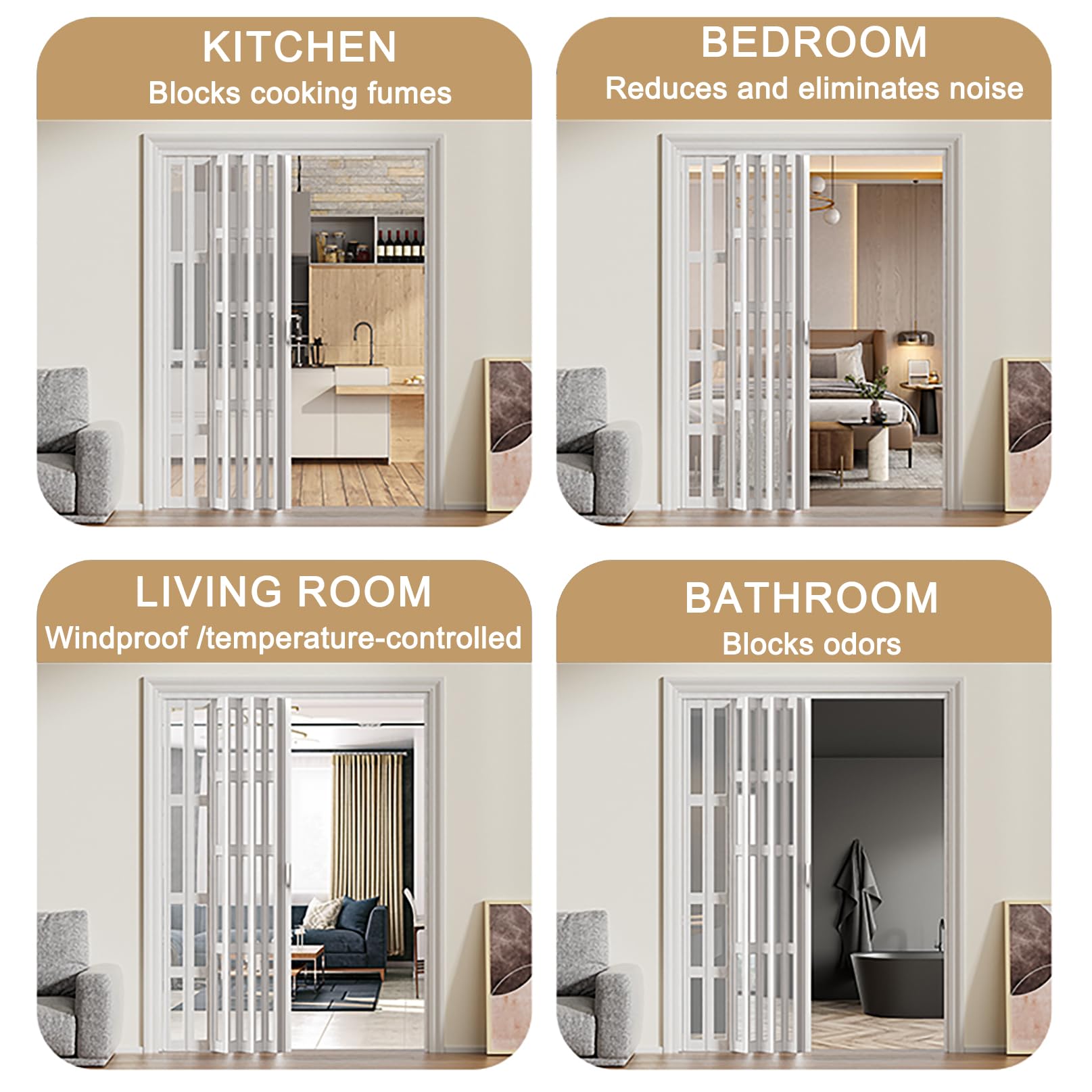 Portail Coulissant Intérieur Pliable 80in, Porte Accordéon Interieur, Porte coulissante à soufflet, Porte de Salle de Bain de Chambre à Coucher, pour salle de bain, chambre, buanderie, cuisine