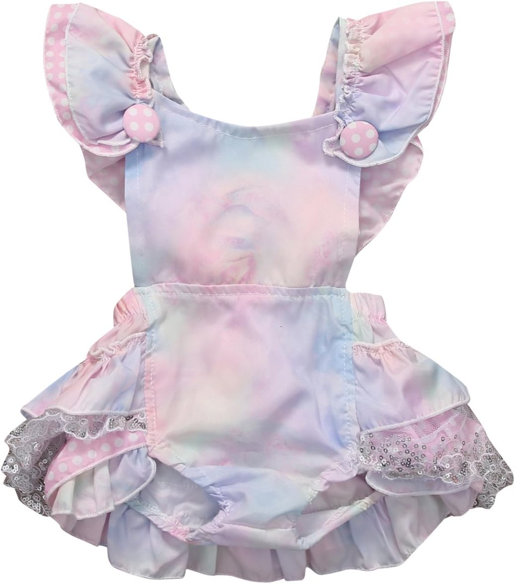 Inflant Baby Girls Clothing Gradient Ruffle Cross Back Bow Romper Jumpsuit