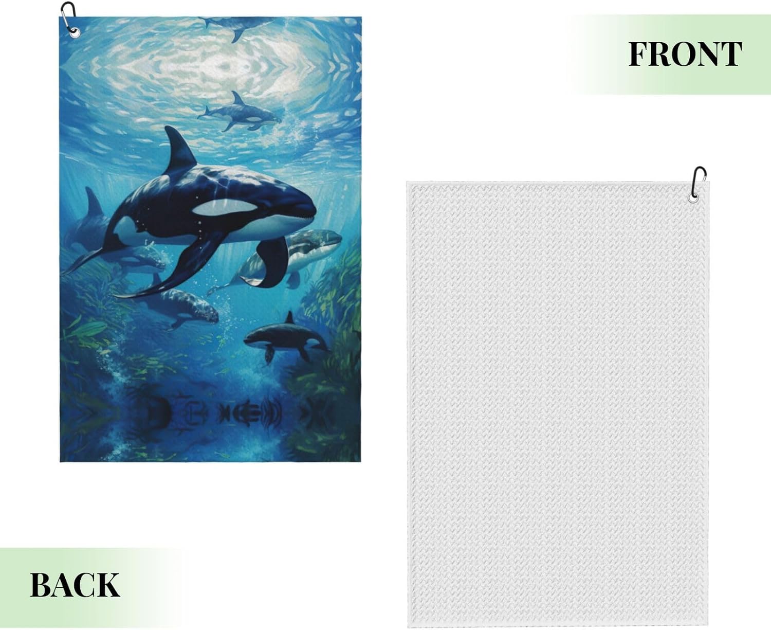 Killer Whales Swim Along Print Microfiber Golf Towel with Clip Funny Golf Accessories Golf Gifts for Men Women Club Towels