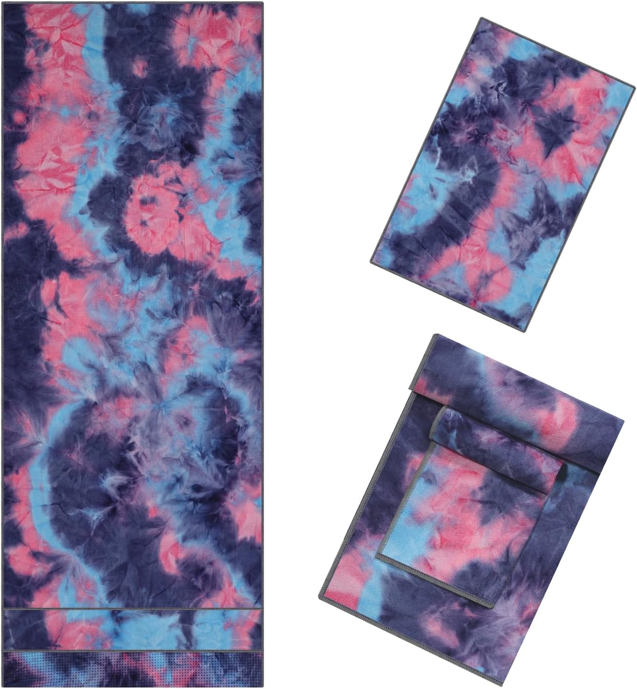 Yoga Towel, Hot Yoga Mat Towel Non Slip with Grip Dots, Rectangular Wrap Design, Super Absorbent Yoga Towel & Hand Towel for Hot Yoga, Pilates and Workout 72" x 24", Blue & Purple