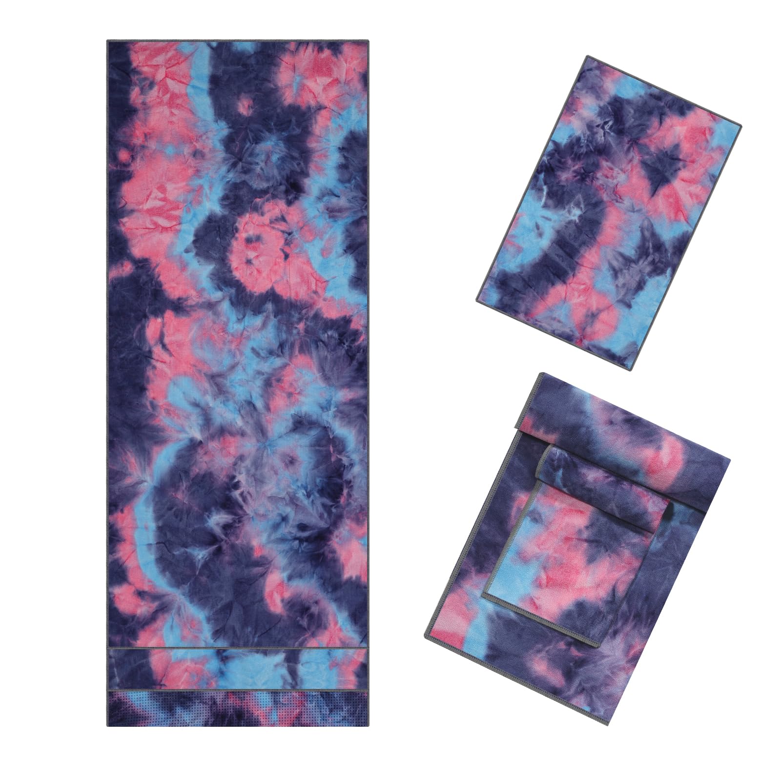 Yoga Towel, Hot Yoga Mat Towel Non Slip with Grip Dots, Rectangular Wrap Design, Super Absorbent Yoga Towel & Hand Towel for Hot Yoga, Pilates and Workout 72" x 24", Blue & Purple