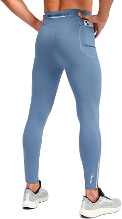 Pudolla Mens Thermal Running Tights with 3 Zipper Pockets Workout Compression Leggings Cycling Pants for Men Hiking Jogging