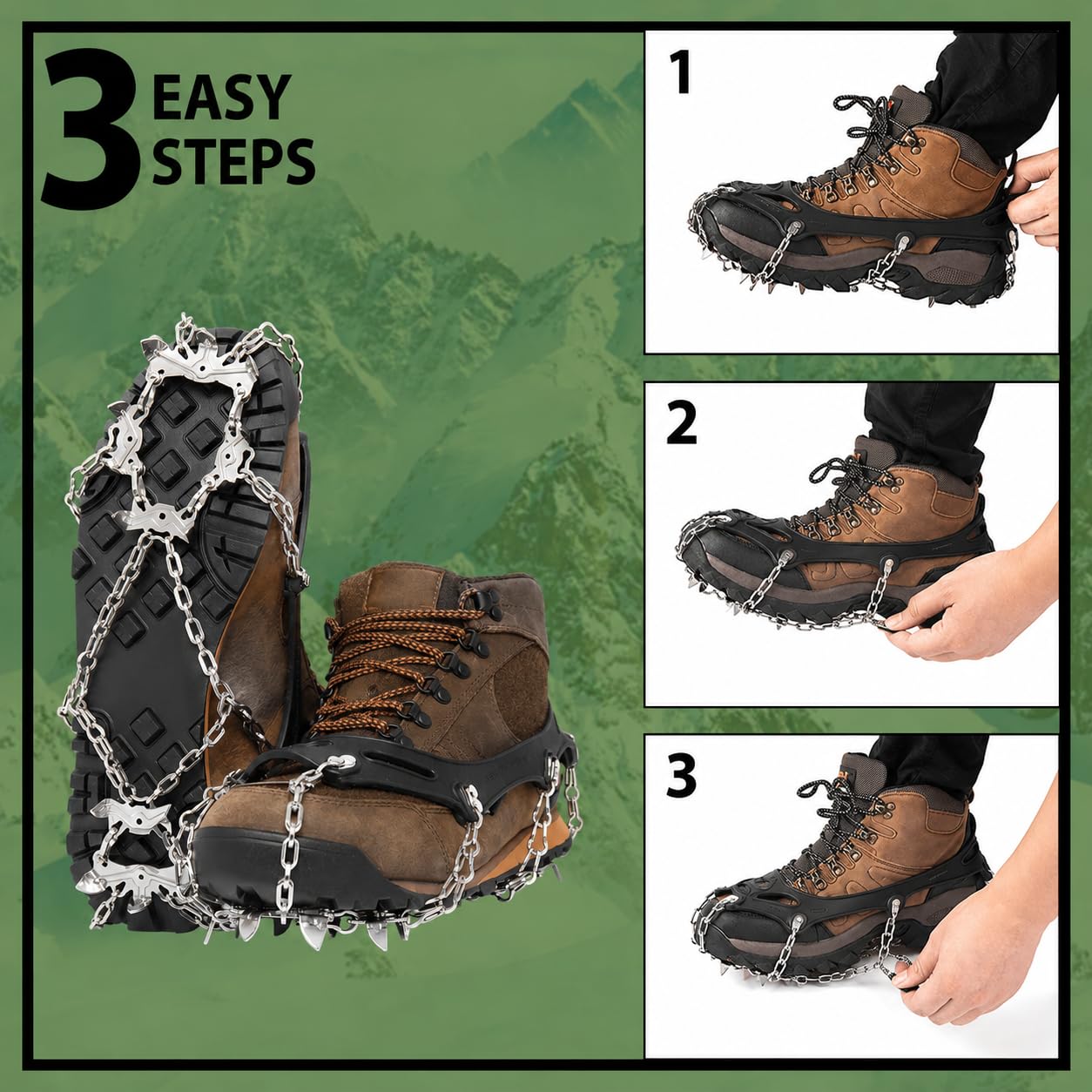Heavy Duty 14-Spikes Ice Grip Trail Spikes Snow Cleats Footwear Crampon for Walking, Jogging, or Hiking on Snow and Ice(Medium (Navy Blue) Size 7-8.5)