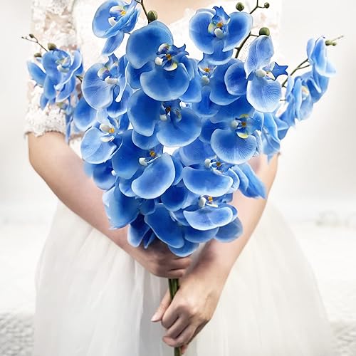 Miniatura 4 de IPOPU Orquídeas artificiales de 37 pulgadas, flores artificiales de látex de orquídea sintética, 4 piezas de flores artificiales de tallo largo para