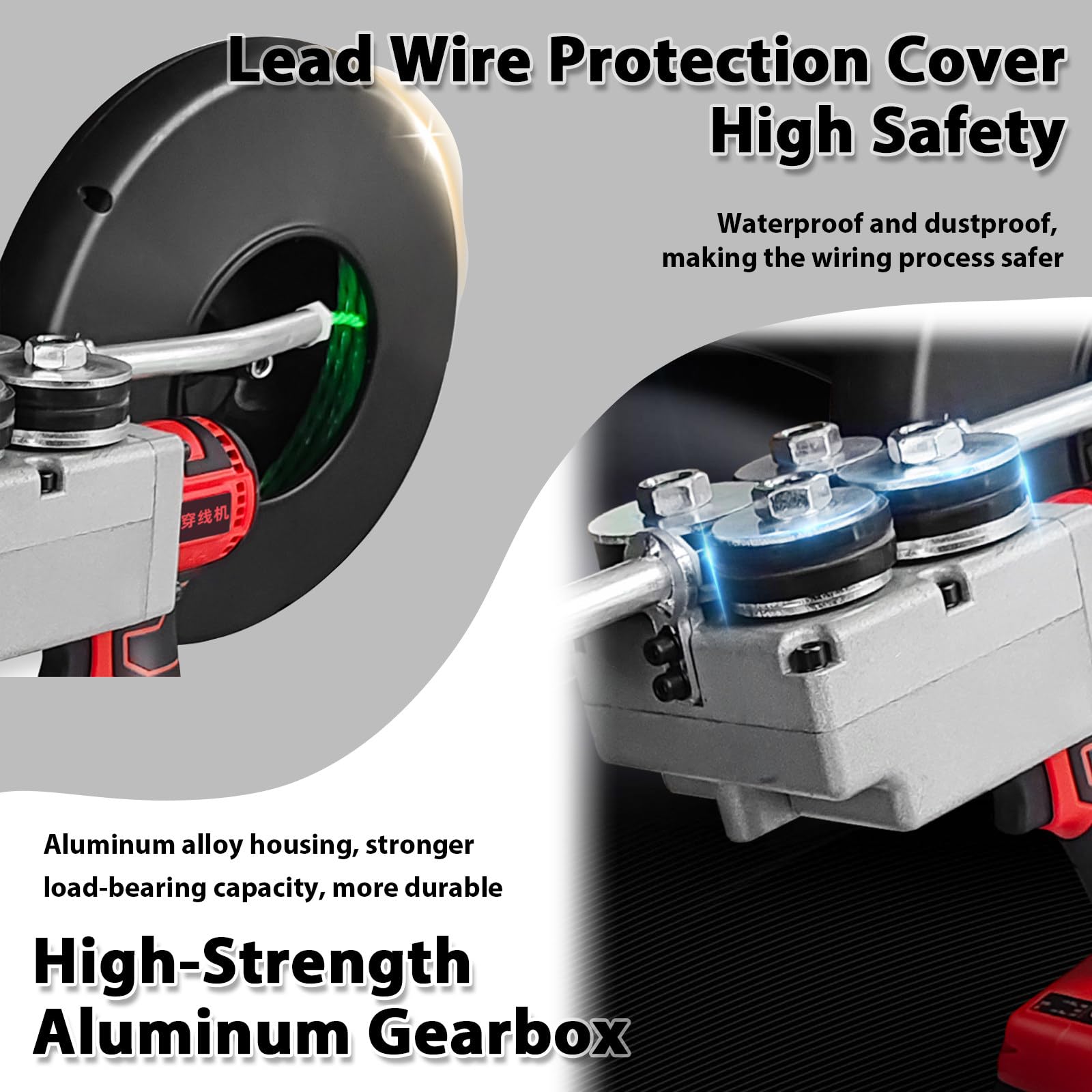 Pasa Cables Electricos Pasacables Electrico Automatico Fuerza 0-550Nm Velocidad 40m/min Autonomía 3-4 Horas para Fontaneros Cableado Construcción Hidroeléctrica 2×Batteries(15Cells)