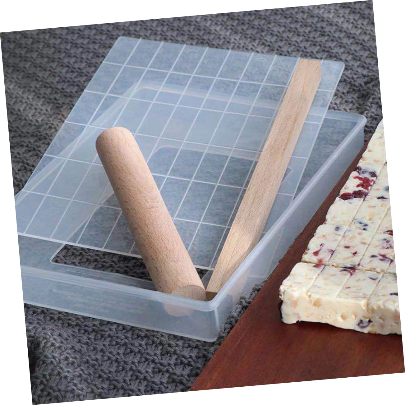 Nougat Making Tools Kit Reusable Non Stick Baking Plate Silicone Mat Mold Box Stick for DIY Candy Nougat Biscuits Chocolate for Homemade Treats