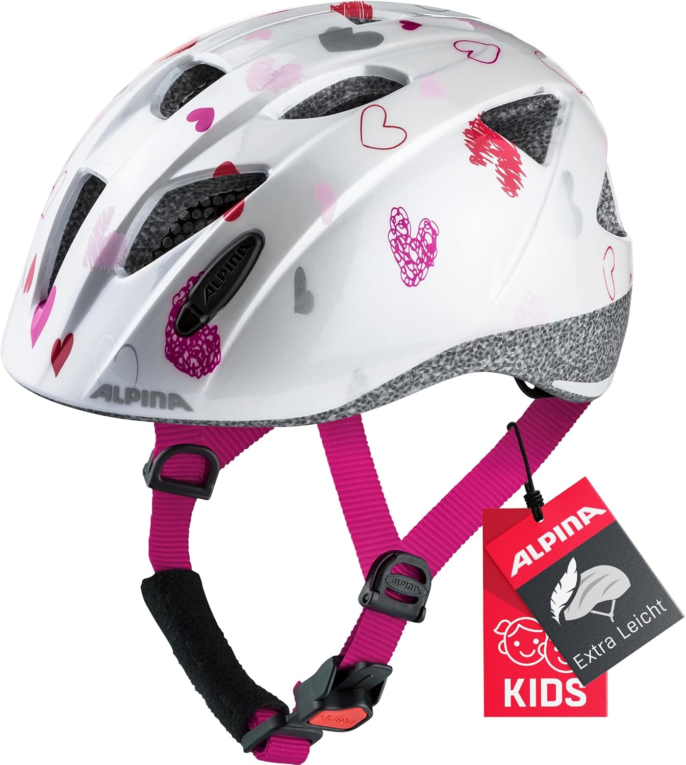 ALPINA XIMO Fahrradhelm, Kinder, white hearts, 45-49