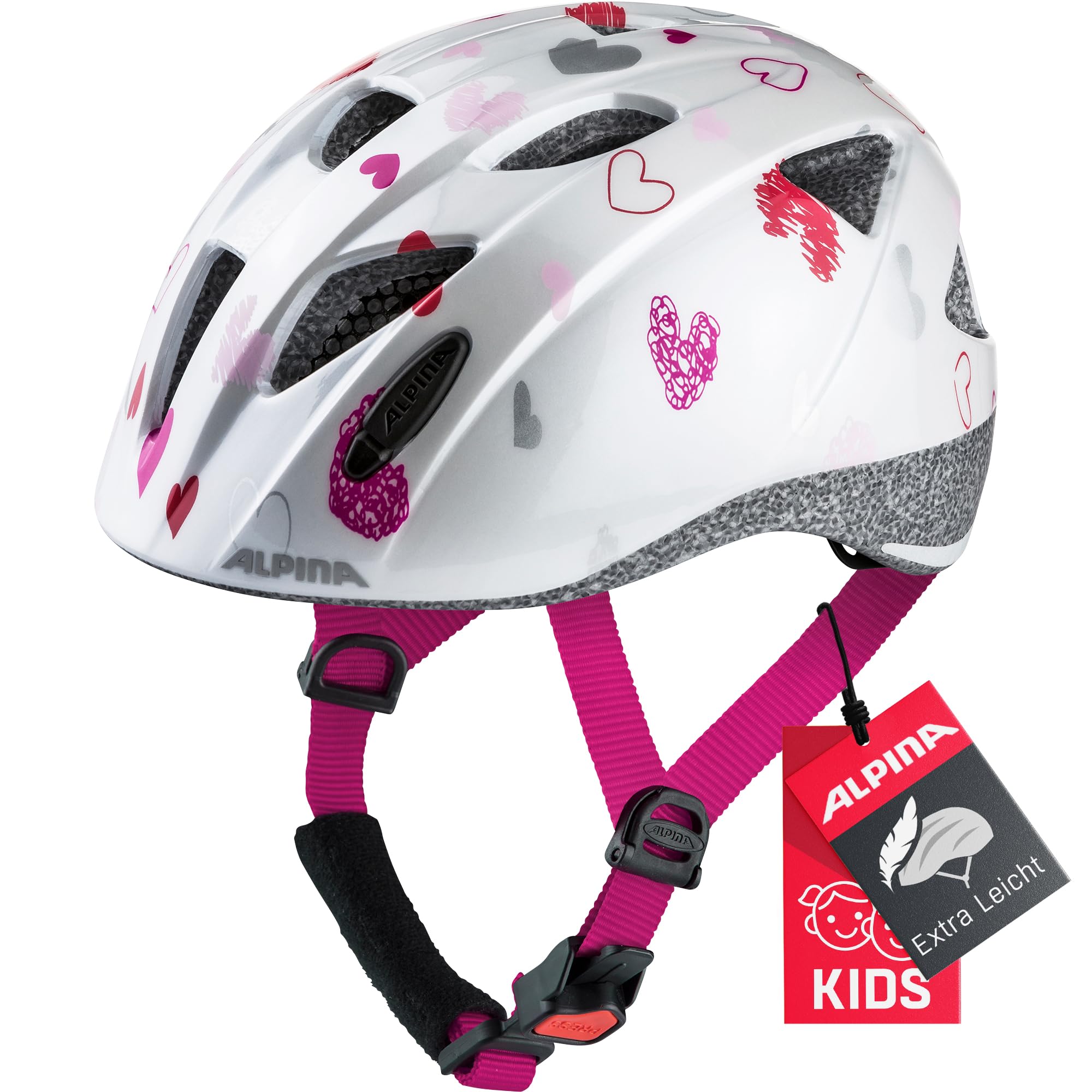ALPINA Unisex - Children, XIMO cycling helmet, white hearts gloss, 45-49 cm