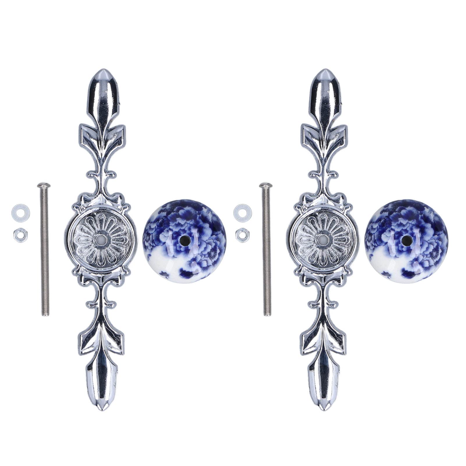Poignées d'armoire et tiroir en céramique, boutons de meuble porcelaine blanche bleu pivoine