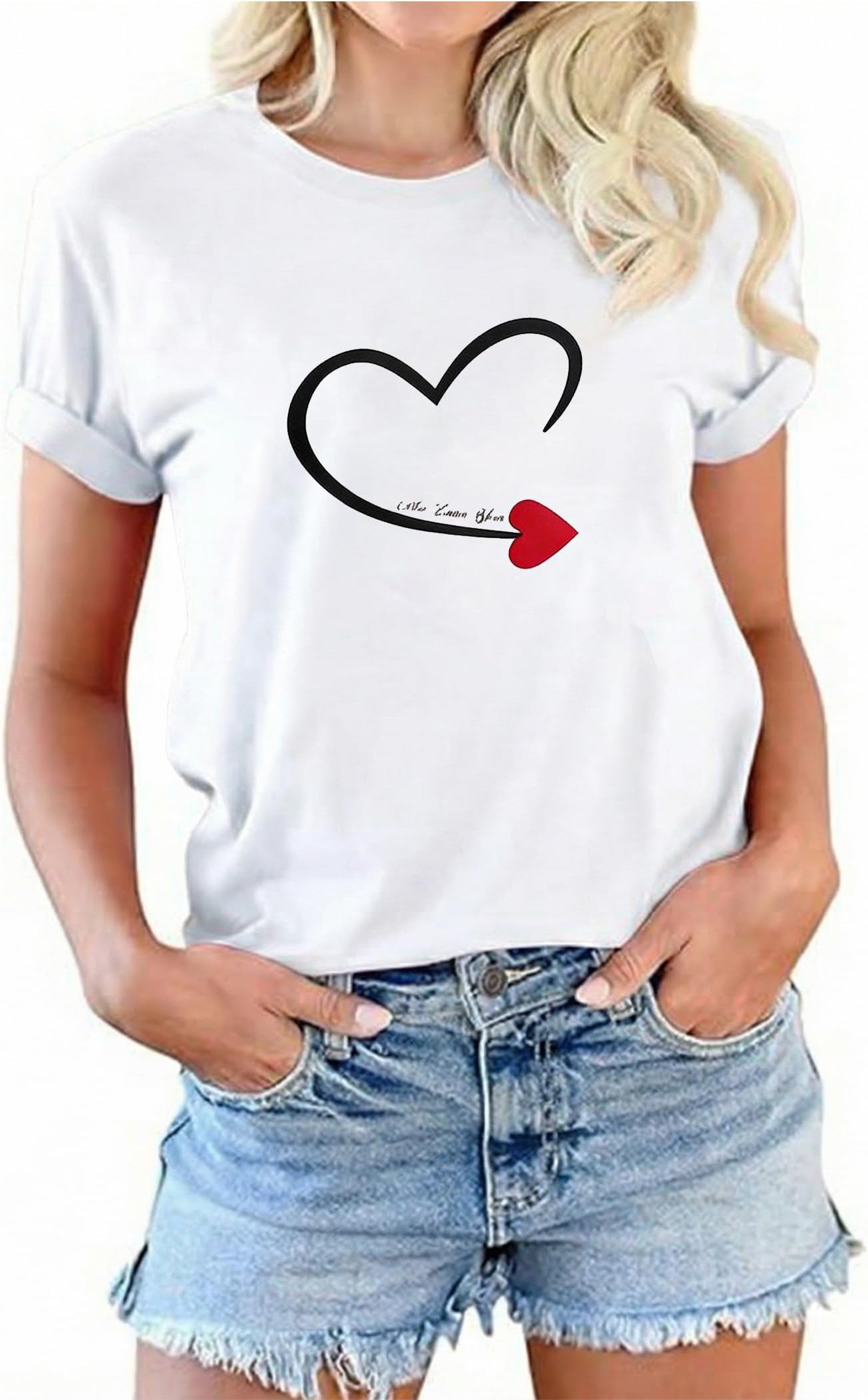 Womens Mens Lover Heart T-Shirt Couples Matching Casual Shirts Crew Neck Shirts Short Sleeve Tops