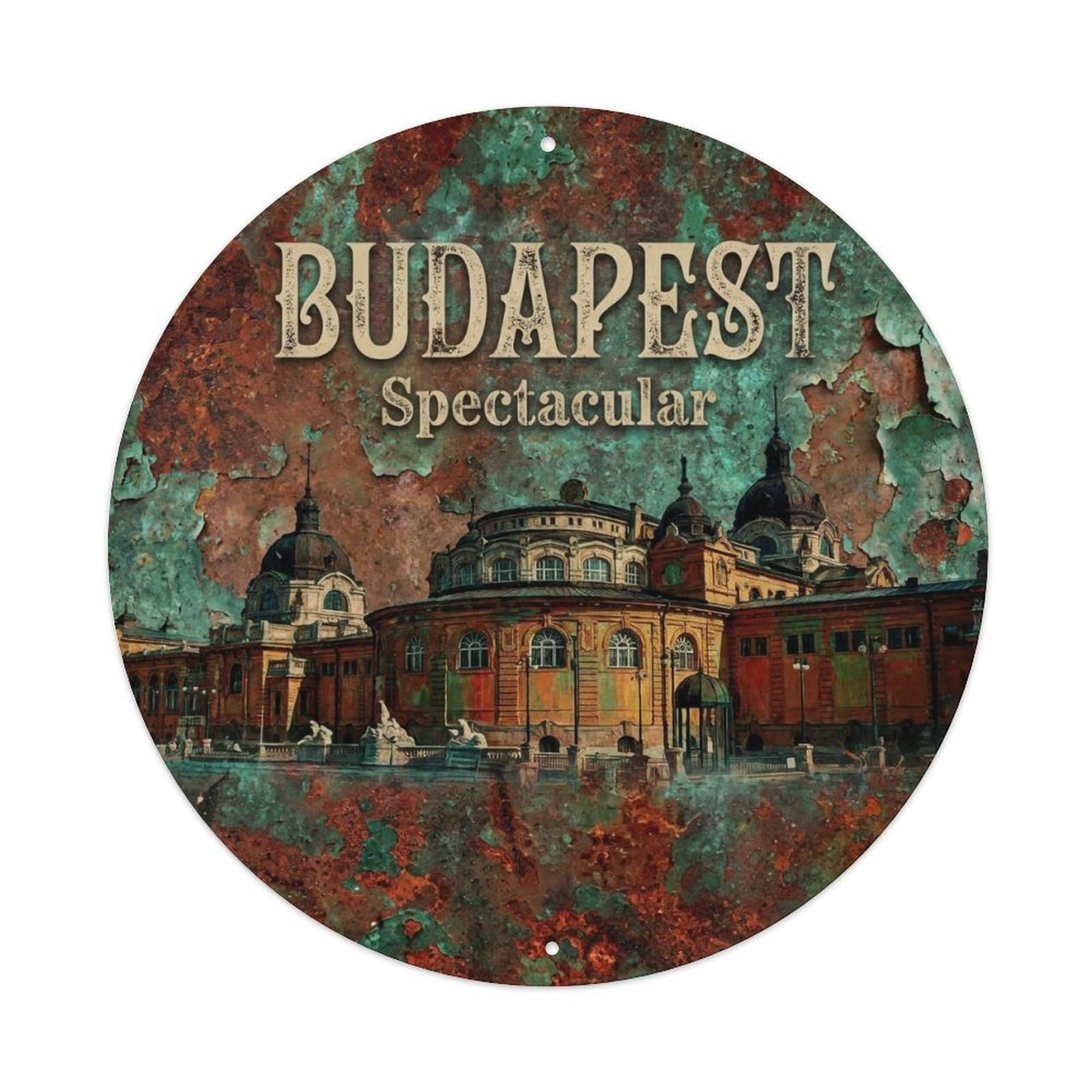 Vintage Travel Budapest Hungary Spectacular Vintage Metal Tin Sign Plaque