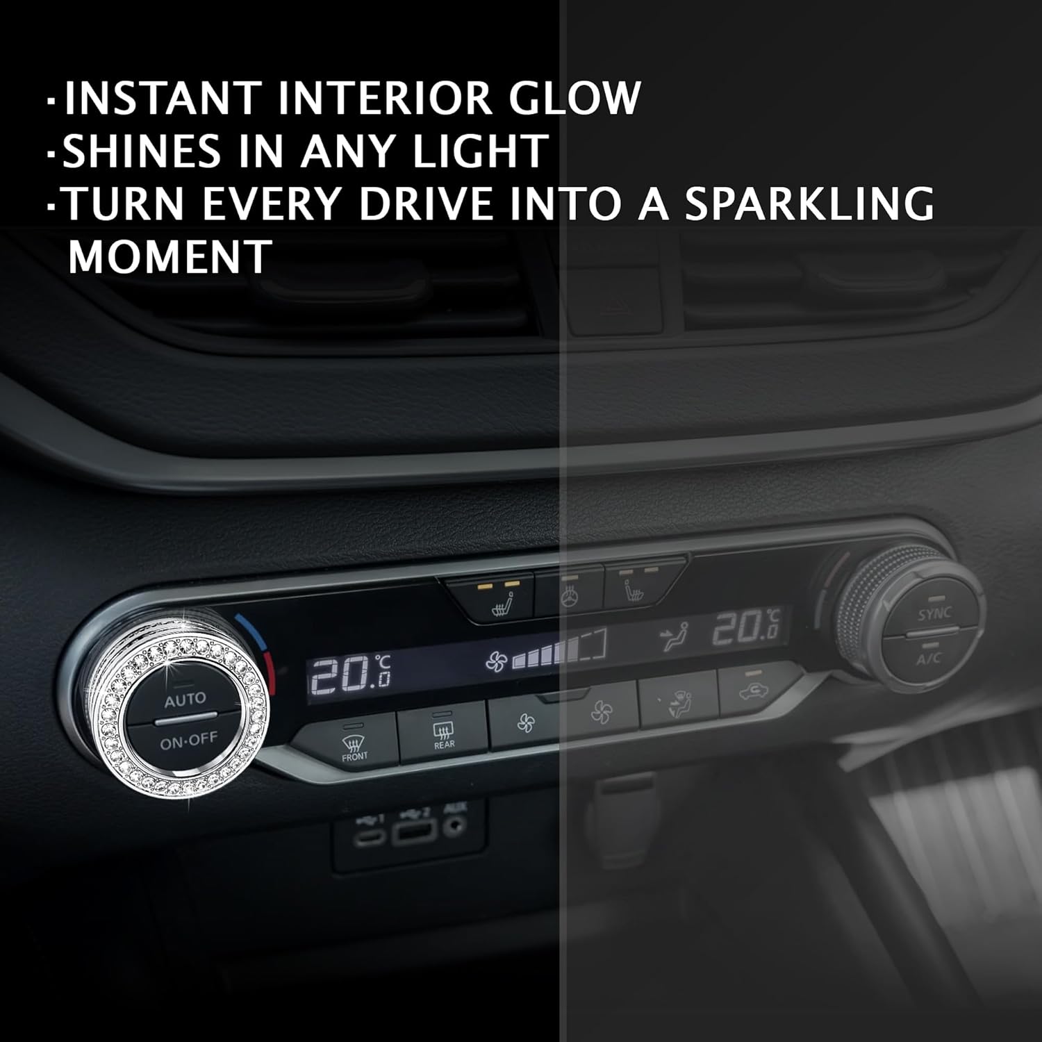 7PCS Crystal Knob Cover Trim Set - Zinc Alloy Rhinestone Interior Upgrade Bling Accessories, Stylish Control Knob Caps Compatible with 2019-2026 Nissan Altima with 8" Screen